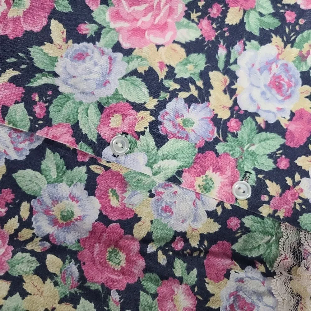 Vintage 80s 90s Girls Pink Colorful Floral Dress White Lace Collar 4T - Picture 5 of 9